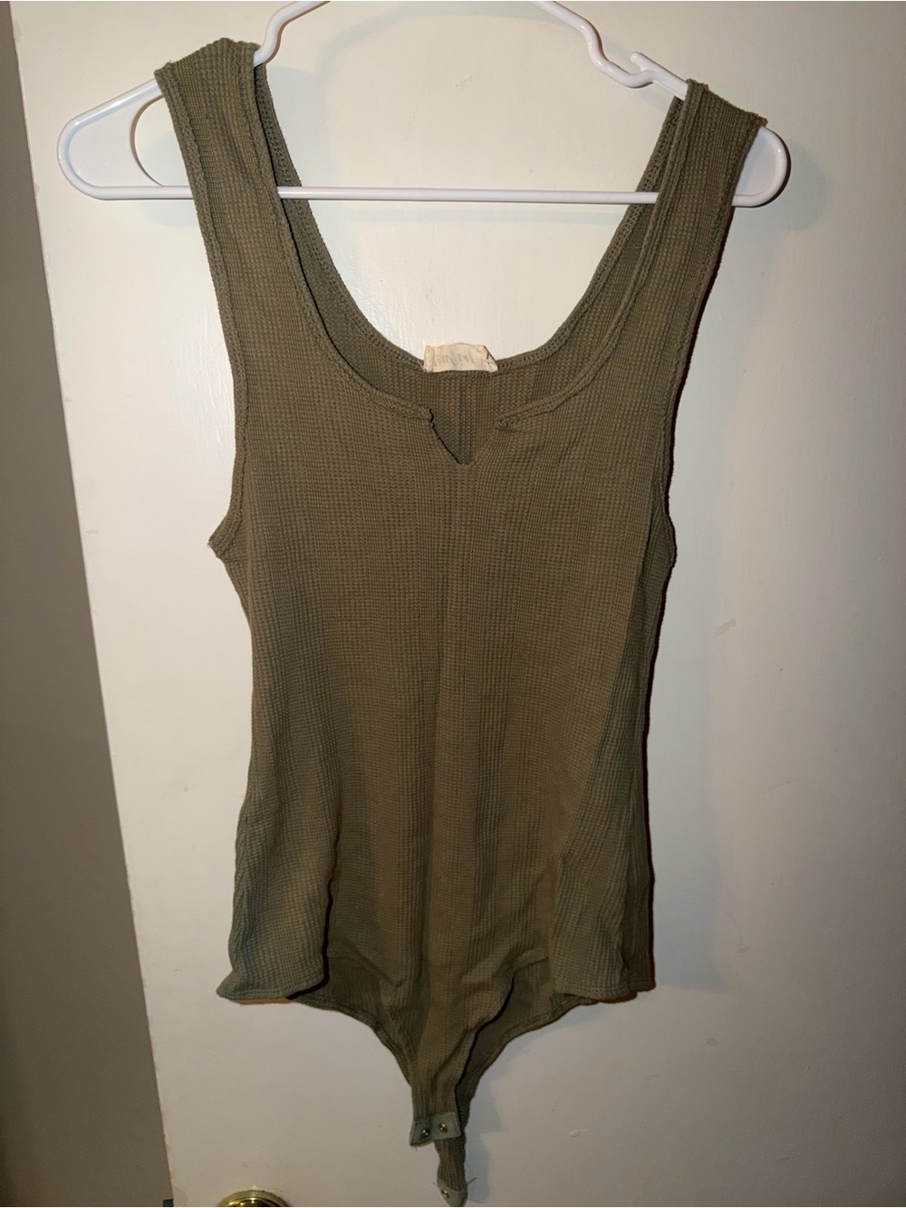 Ribbed Olive Scoop Neck Tank Bodysuit